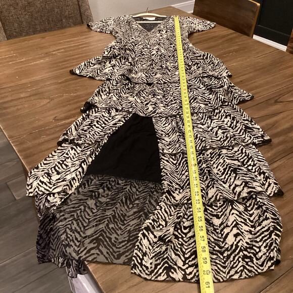 BA&SH Zelie Tiered Satin long Maxi Dress Animal Print Black White V neck 6 - Picture 9 of 9